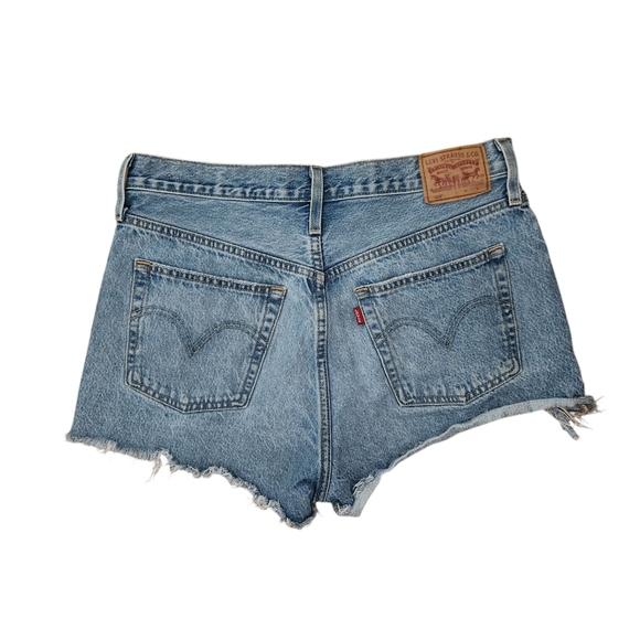 Levi's 501 Buttonfly High Rise Distressed Denim Jean Shorts Size 31 - Picture 3 of 12